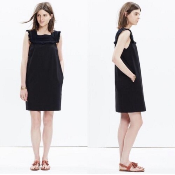 MADEWELL Black Sundream Fringe Crotchet Shift cotton dress pocket lined Size S 4 - Picture 2 of 7